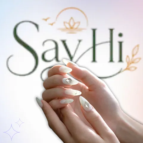 white almond nails with crystal – Say Hi Spa Hanoi