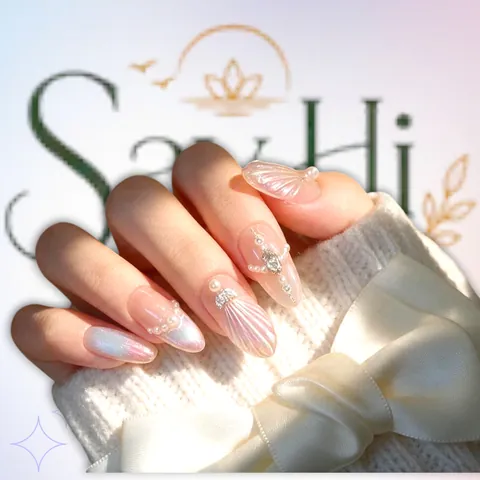 pearl shell almond nail art – Say Hi Spa Hanoi