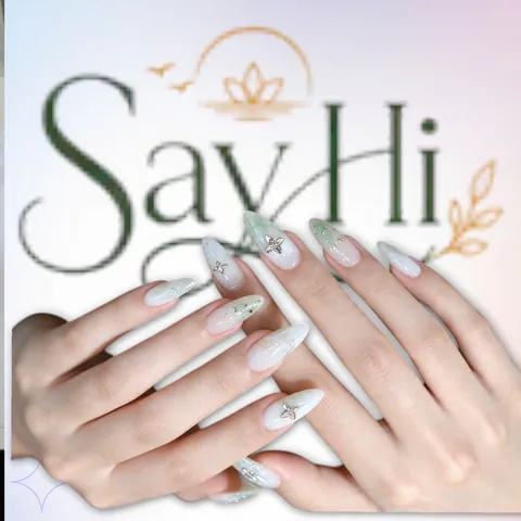 mint almond nails with star charms – Say Hi Spa Hanoi