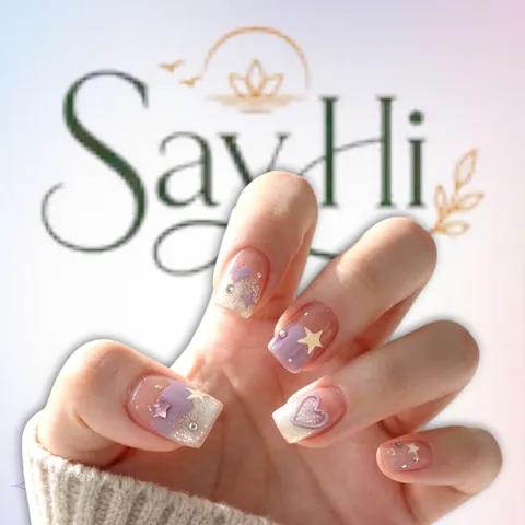 short lilac nails with stars and heart – Say Hi Spa Hanoi