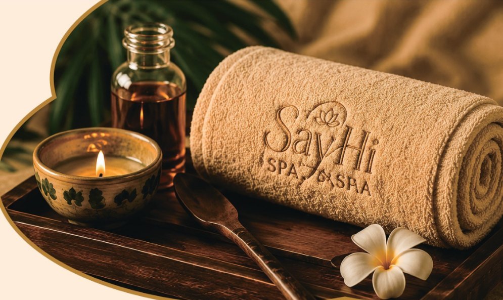 Say Hi Spa towel, oil and candle